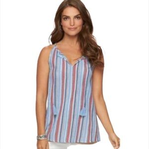 Chaps Womens Blue Red Striped Sleeveless Light Crinkle Cotton Tank Top Sz S New
